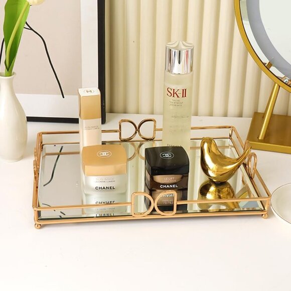 Gold Mirror Tray: Elegant Makeup/Vanity Tray, Luxury Rust-Proof Glass for Bathro - Picture 2 of 7